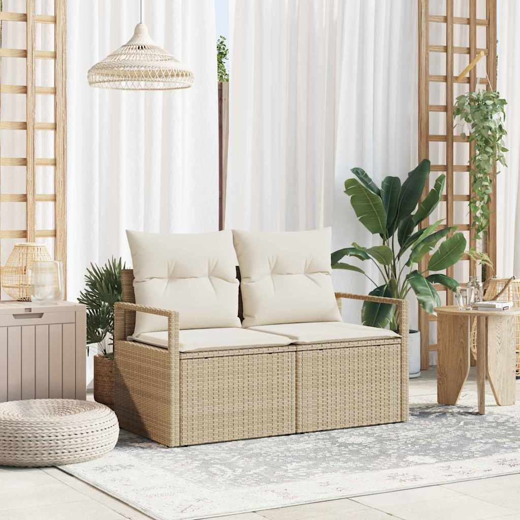 Gartensofa mit Kissen Beige 120 x 62 x 69cm Poly-Rattan